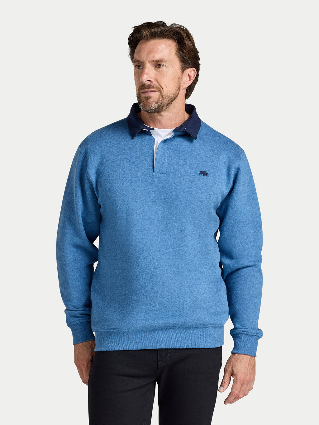 Rugby Collar Sweatshirt - Denim Blue