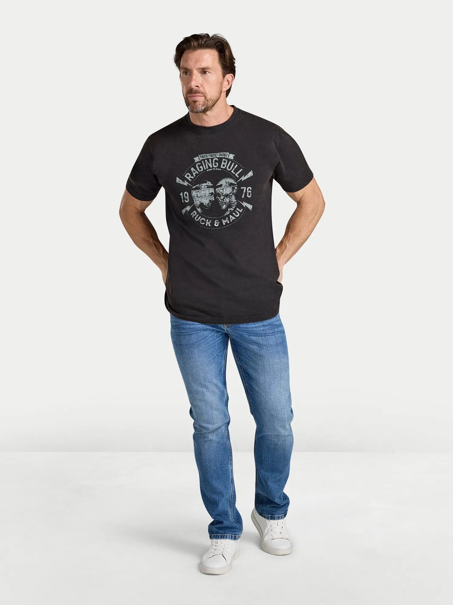 Ruck & Maul Distress Printed T-Shirt - Black Raging Bull Clothing