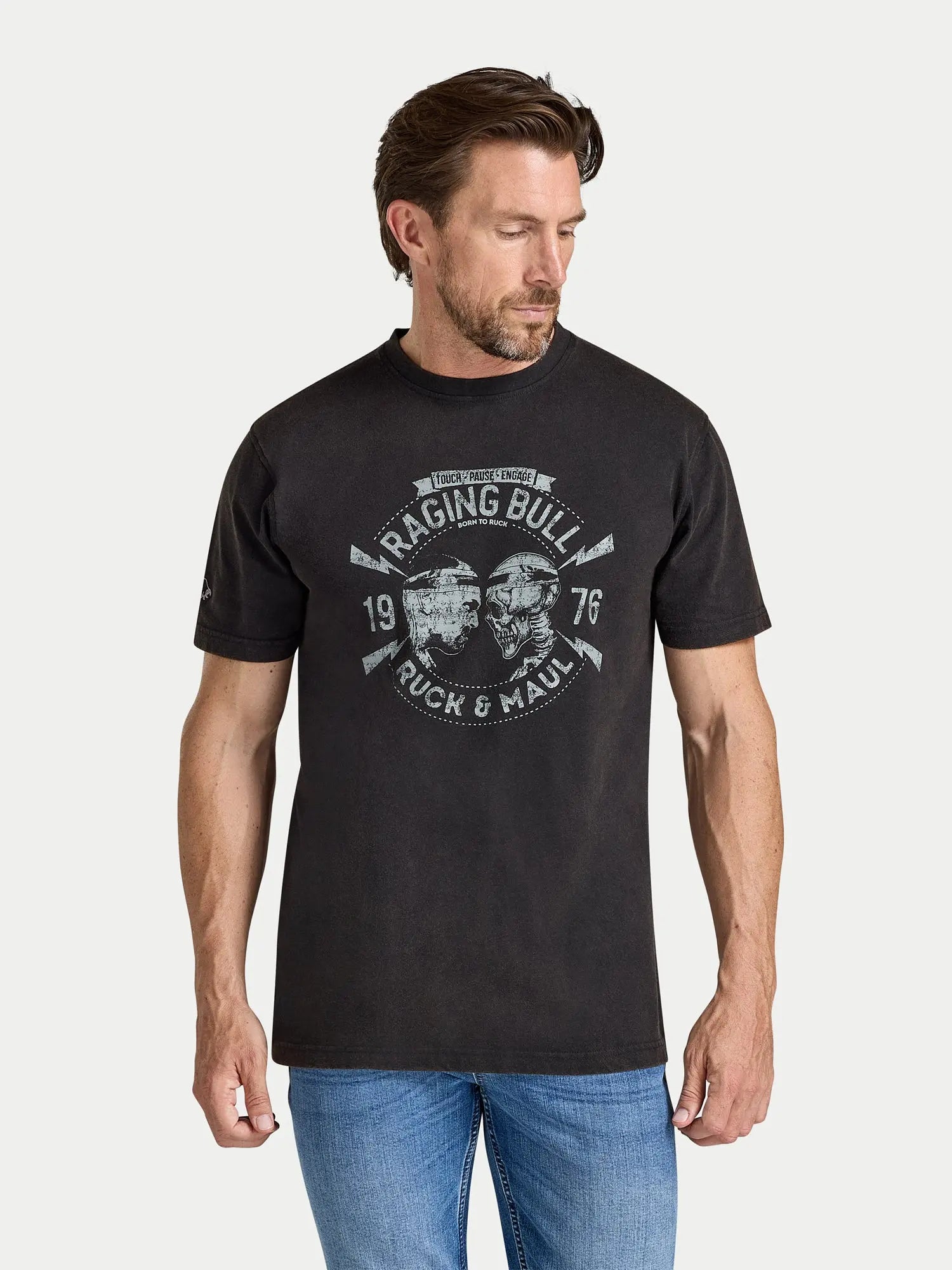 Ruck & Maul Distress Printed T-Shirt - Black Raging Bull Clothing