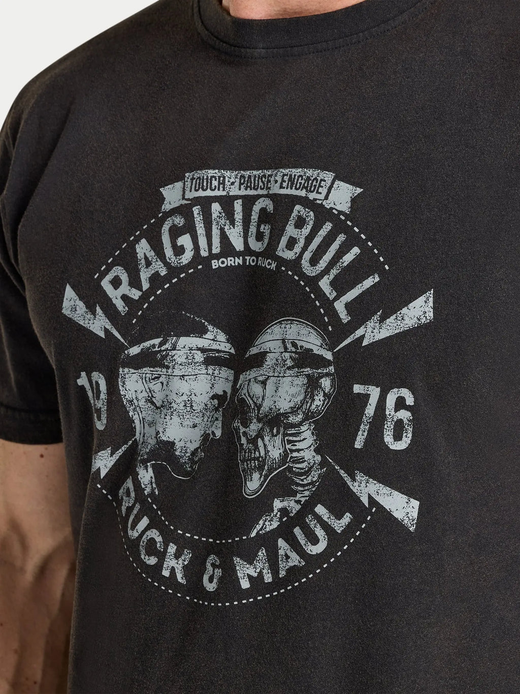 Ruck & Maul Distress Printed T-Shirt - Black Raging Bull Clothing
