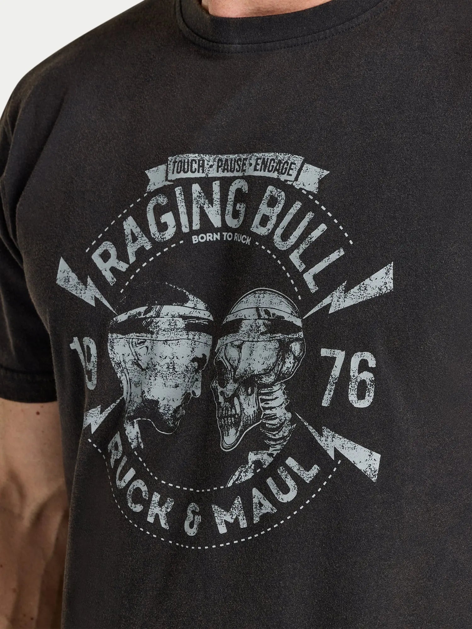 Ruck & Maul Distress Printed T-Shirt - Black Raging Bull Clothing