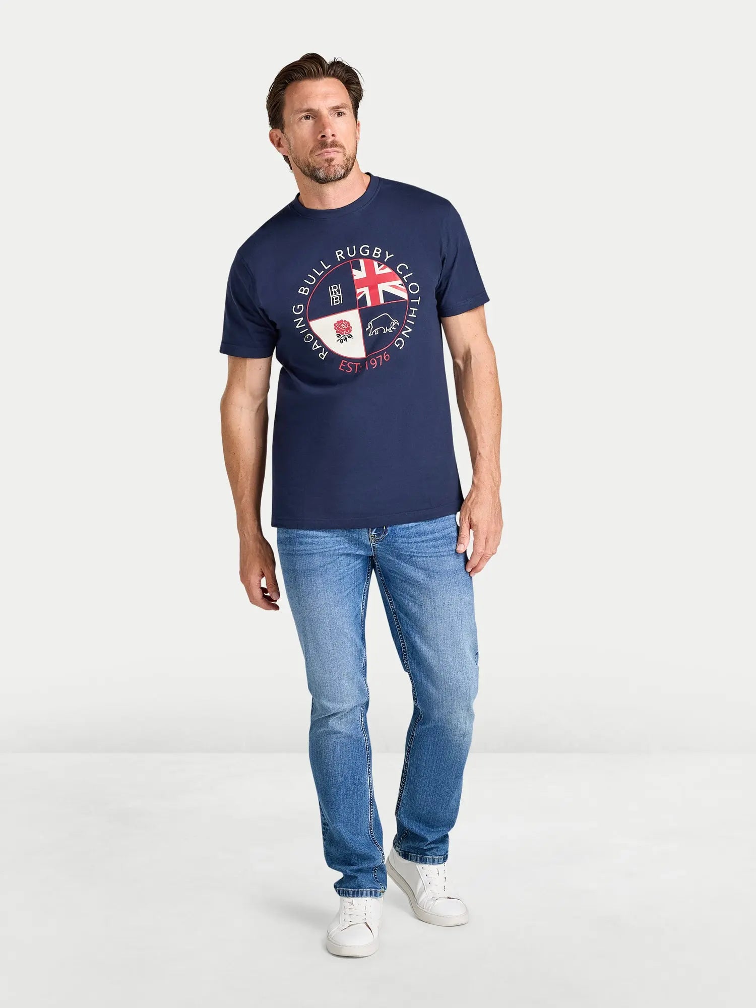 Circle Crest Printed T-Shirt - Navy Raging Bull Clothing