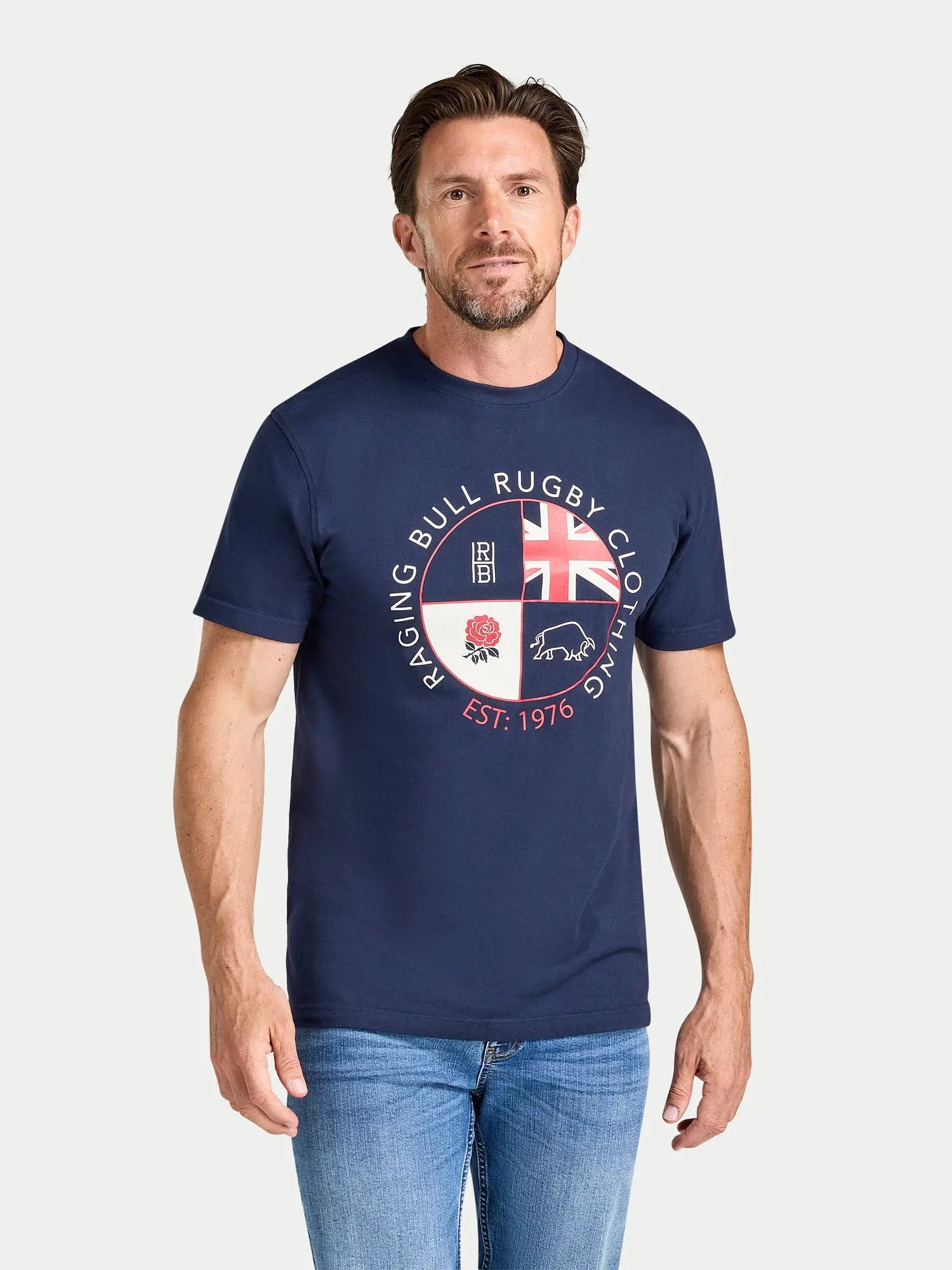 Circle Crest Printed T-Shirt - Navy Raging Bull Clothing