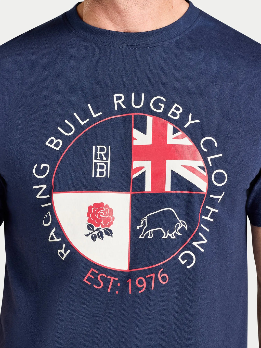 Circle Crest Printed T-Shirt - Navy Raging Bull Clothing