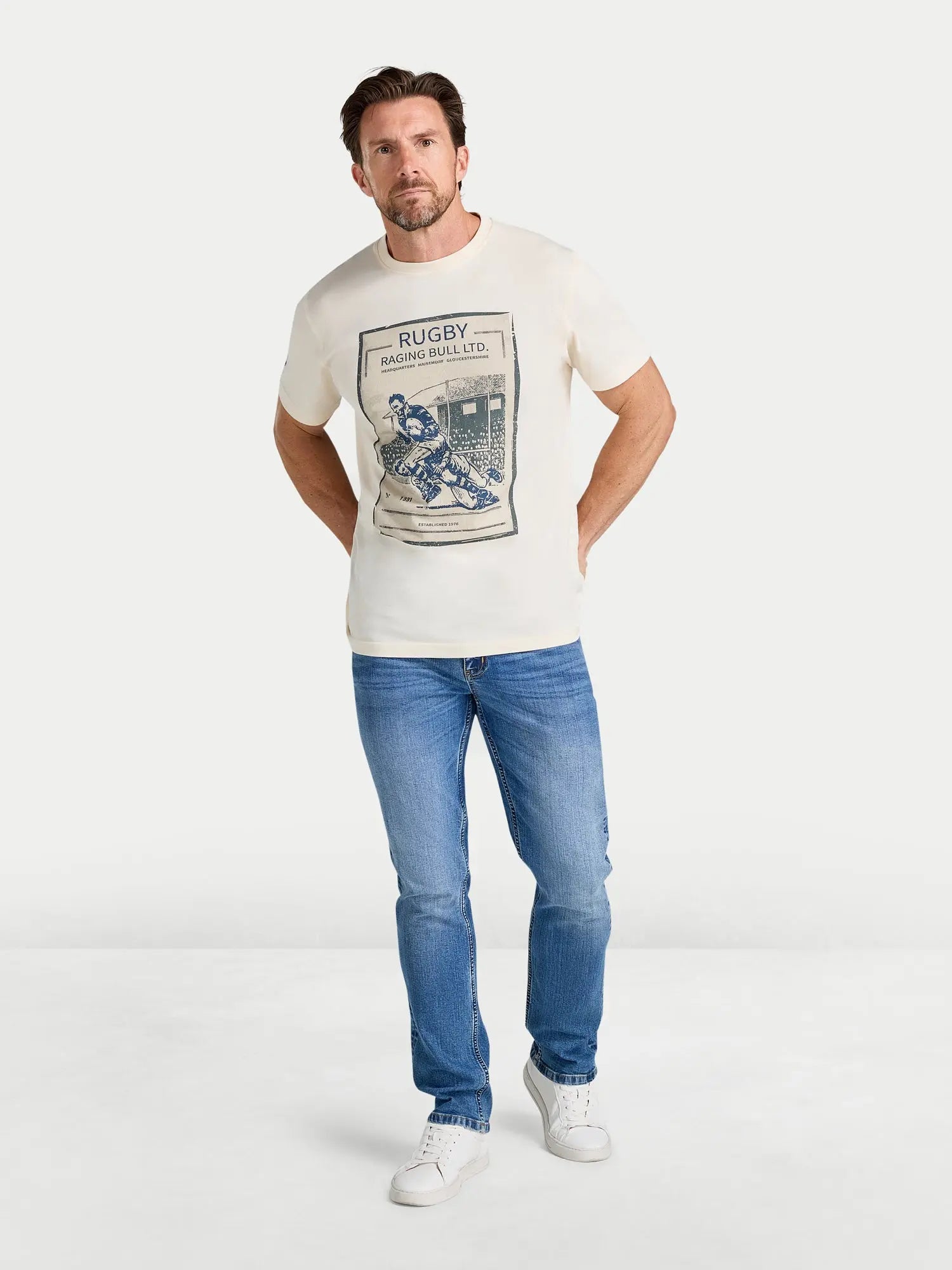 Vintage Rugby Poster T-Shirt - Cream Raging Bull Clothing
