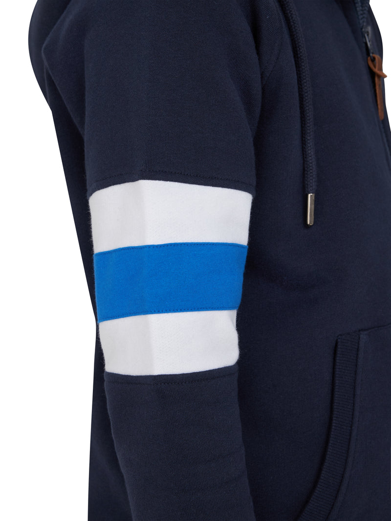 Stripe Sleeve Zip Through Hoodie - Navy