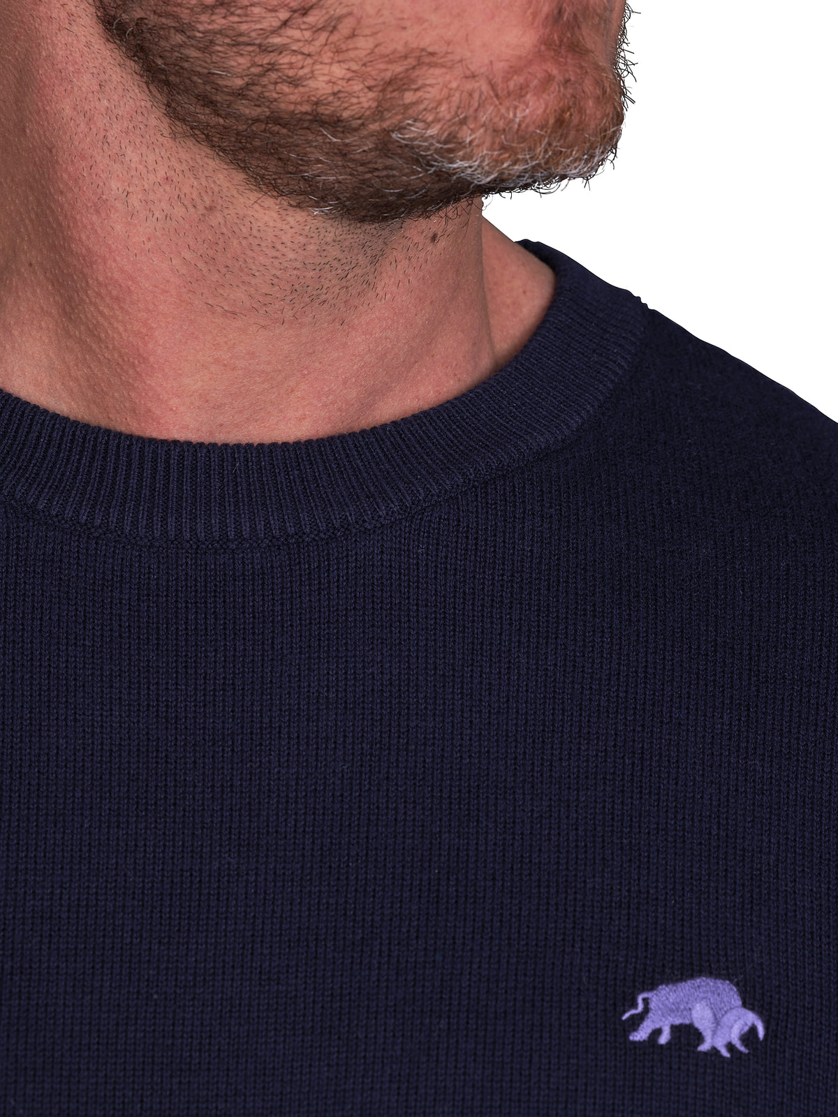 Knitted Cotton/Cashmere Crew Neck Jumper - Navy