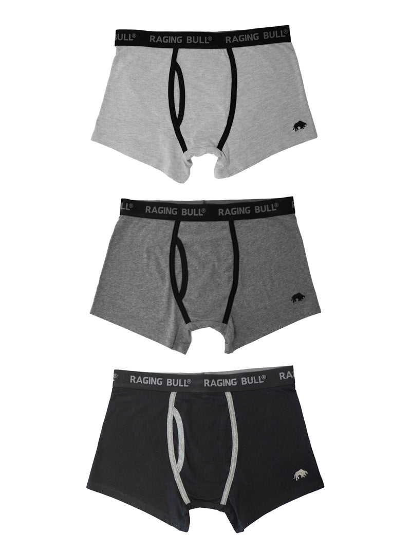 Classic 3 Pack Cotton Boxers - Black/Grey