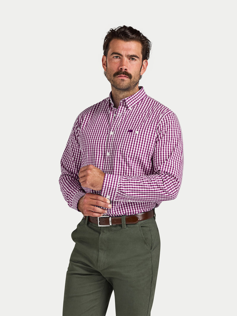 Classic Long Sleeve Gingham Shirt - Purple