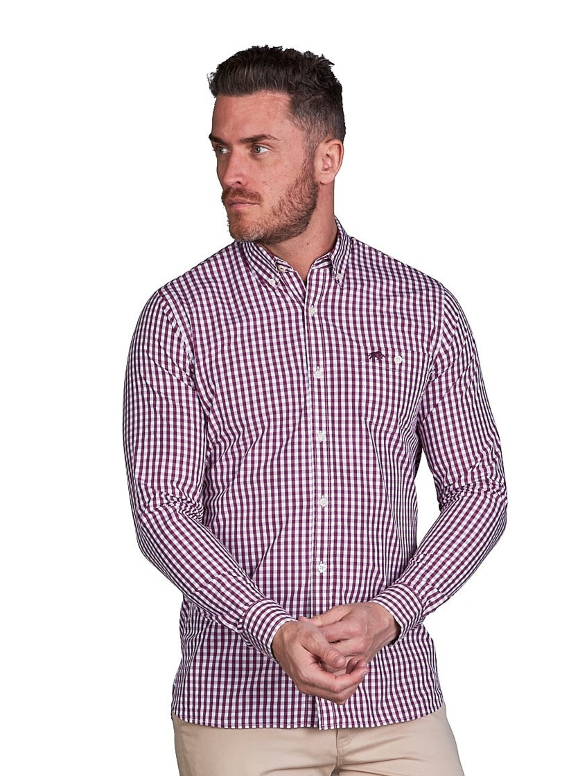 Classic Long Sleeve Gingham Shirt - Purple