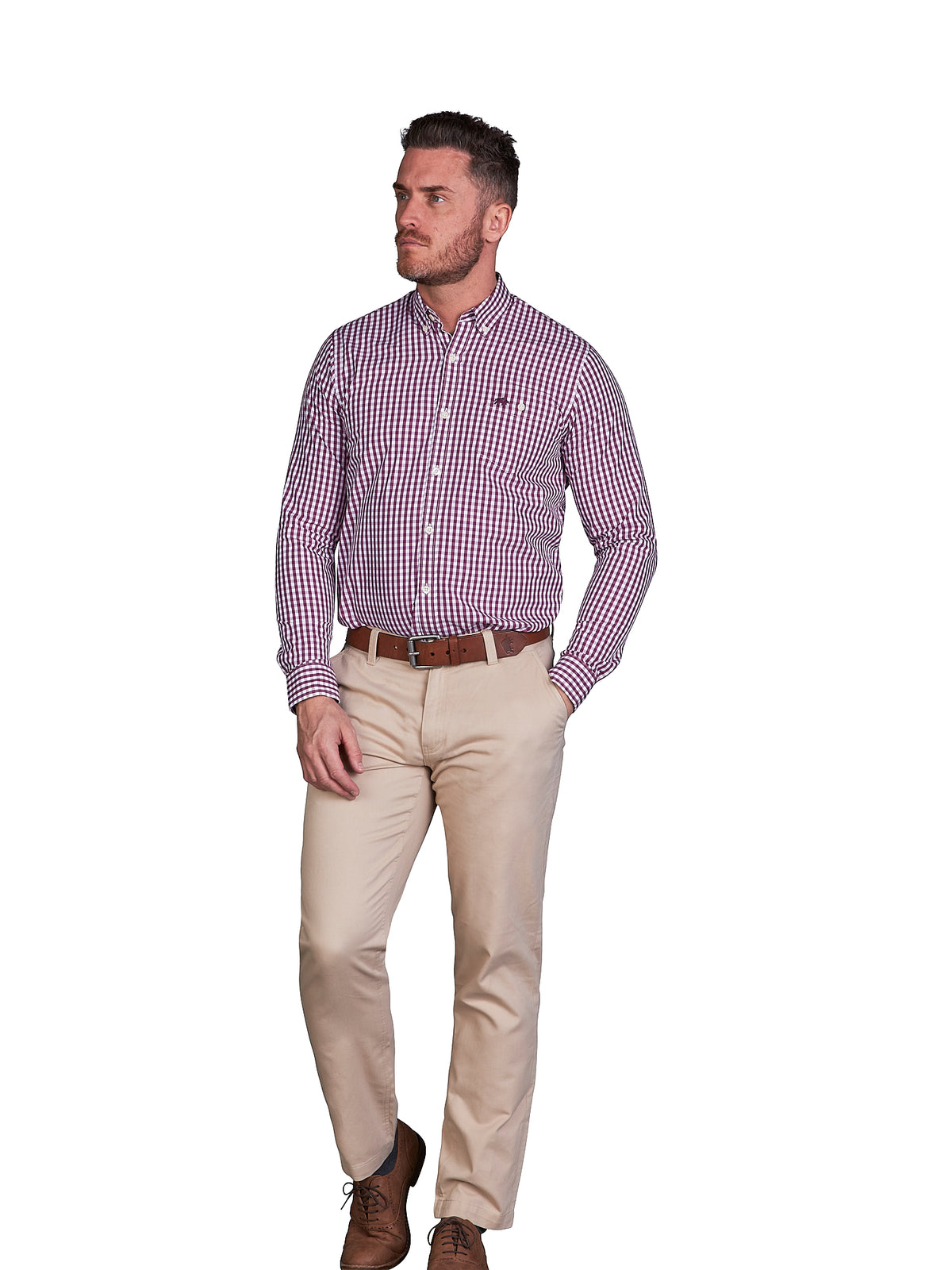 Classic Long Sleeve Gingham Shirt - Purple