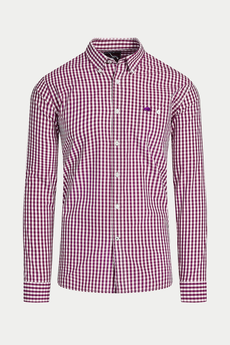 Classic Long Sleeve Gingham Shirt - Purple