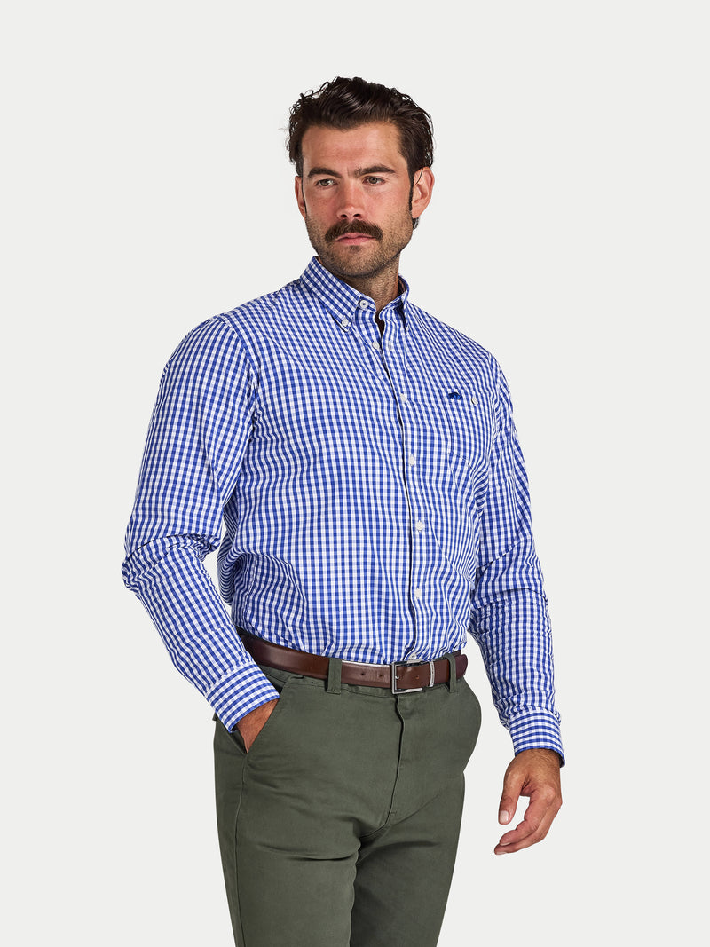 Classic Long Sleeve Gingham Shirt - Navy