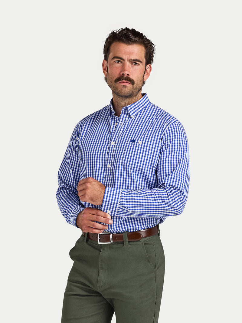 Classic Long Sleeve Gingham Shirt - Navy