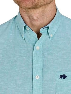Short Sleeve Classic Linen Shirt - Apple Green