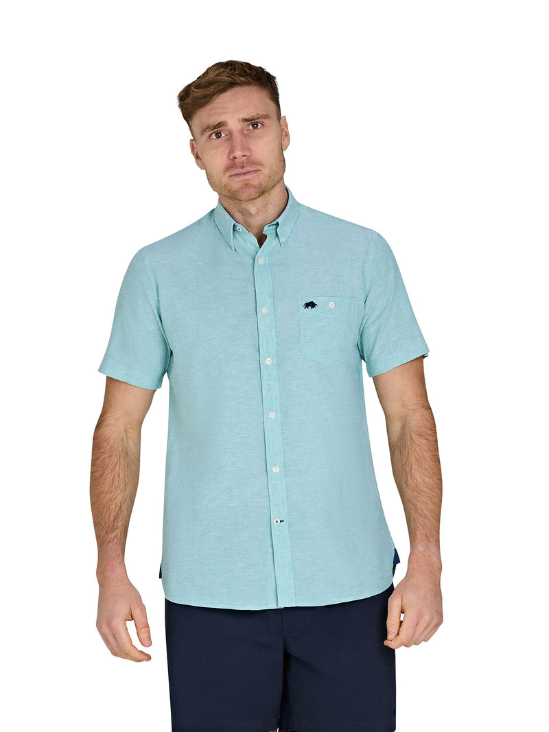 Short Sleeve Classic Linen Shirt - Apple Green