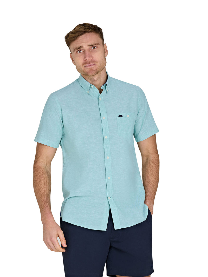 Short Sleeve Classic Linen Shirt - Apple Green