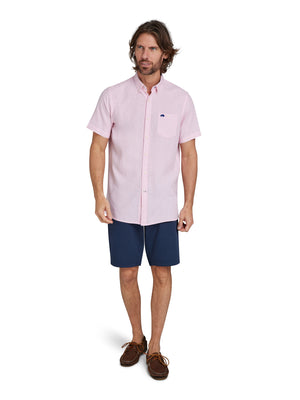 Short Sleeve Classic Linen Shirt - Pink