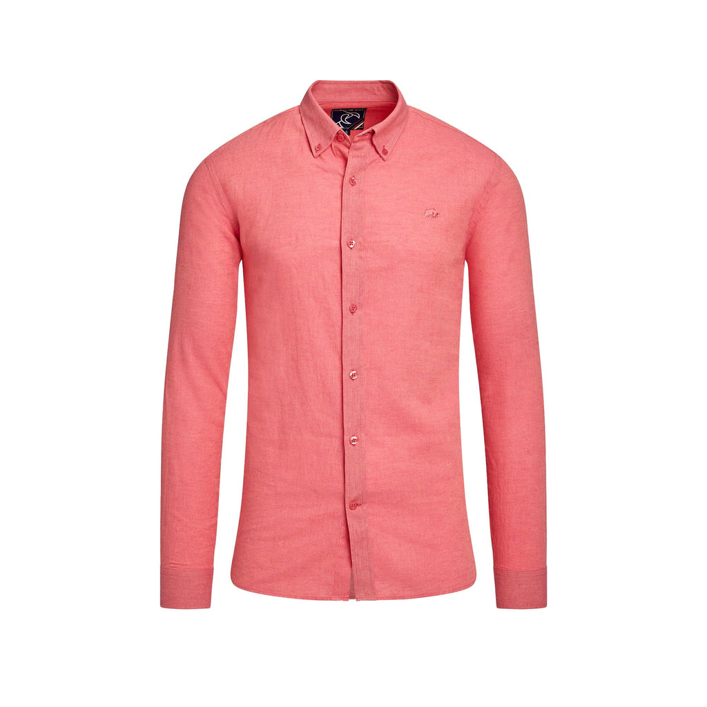 Classic Long Sleeve Linen Shirt - Coral Clearance