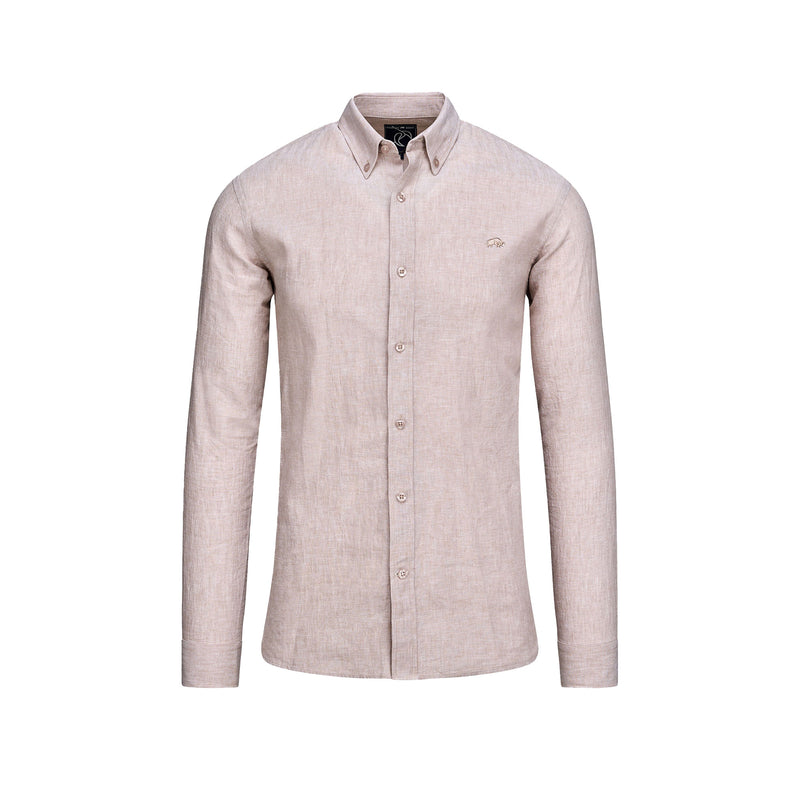 Long Sleeve Linen Look Shirt - Tan