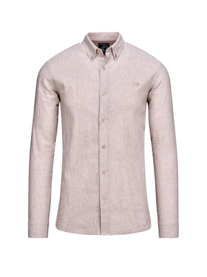 Long Sleeve Linen Look Shirt - Tan