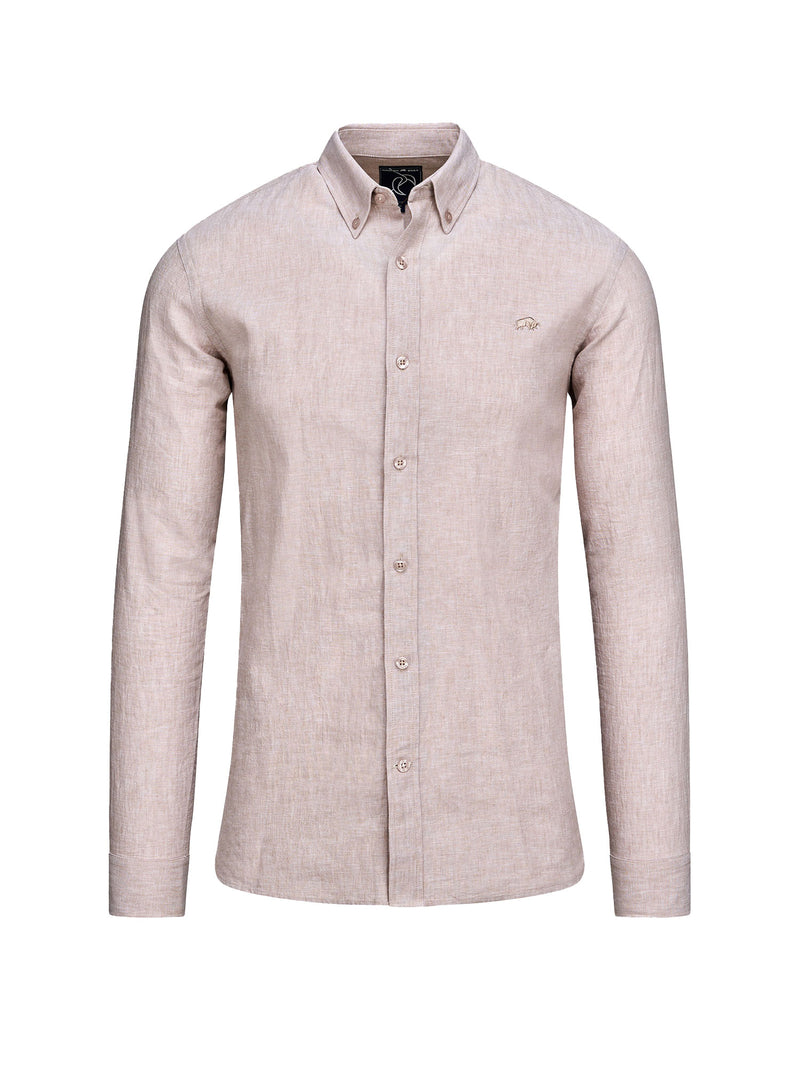 Long Sleeve Linen Look Shirt - Tan