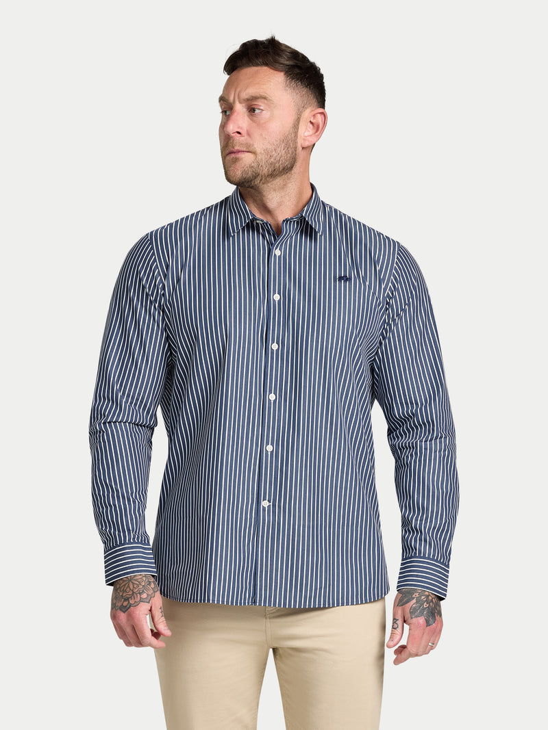 Long Sleeve Classic Poplin Stripe Shirt  - Navy