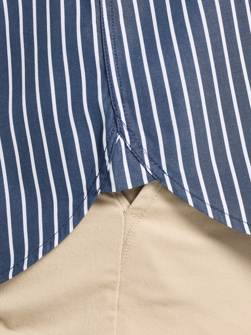 Long Sleeve Classic Poplin Stripe Shirt  - Navy
