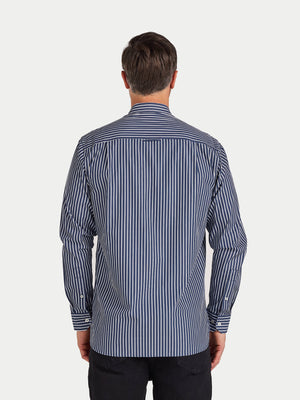 Long Sleeve Classic Poplin Stripe Shirt  - Navy