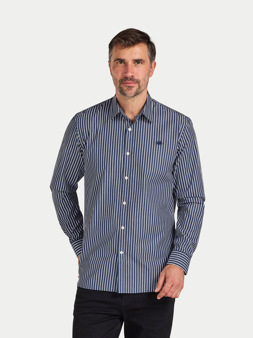 Long Sleeve Classic Poplin Stripe Shirt  - Navy