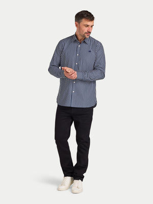 Long Sleeve Classic Poplin Stripe Shirt  - Navy