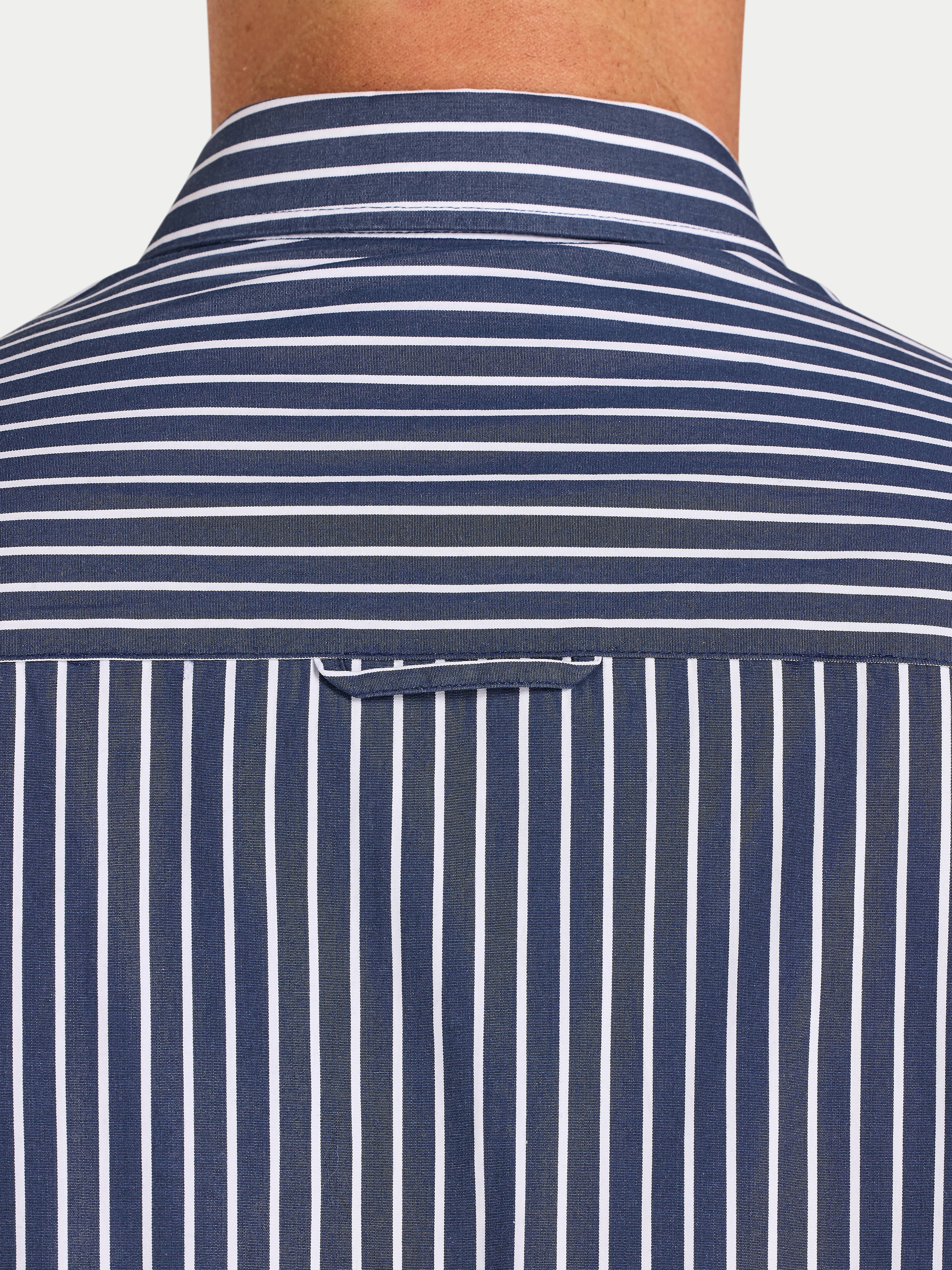 Classic Poplin Stripe Shirt  - Long Sleeve - Navy