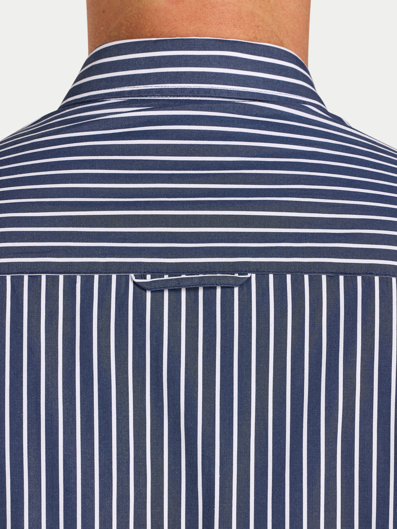 Long Sleeve Classic Poplin Stripe Shirt  - Navy