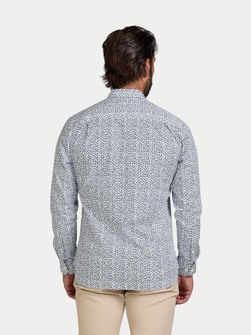 Long Sleeve Floral Print Cotton Poplin Shirt - Sky Blue