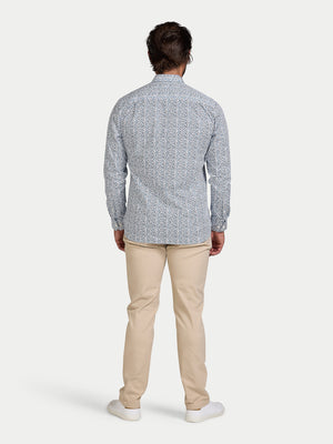 Long Sleeve Floral Print Cotton Poplin Shirt - Sky Blue