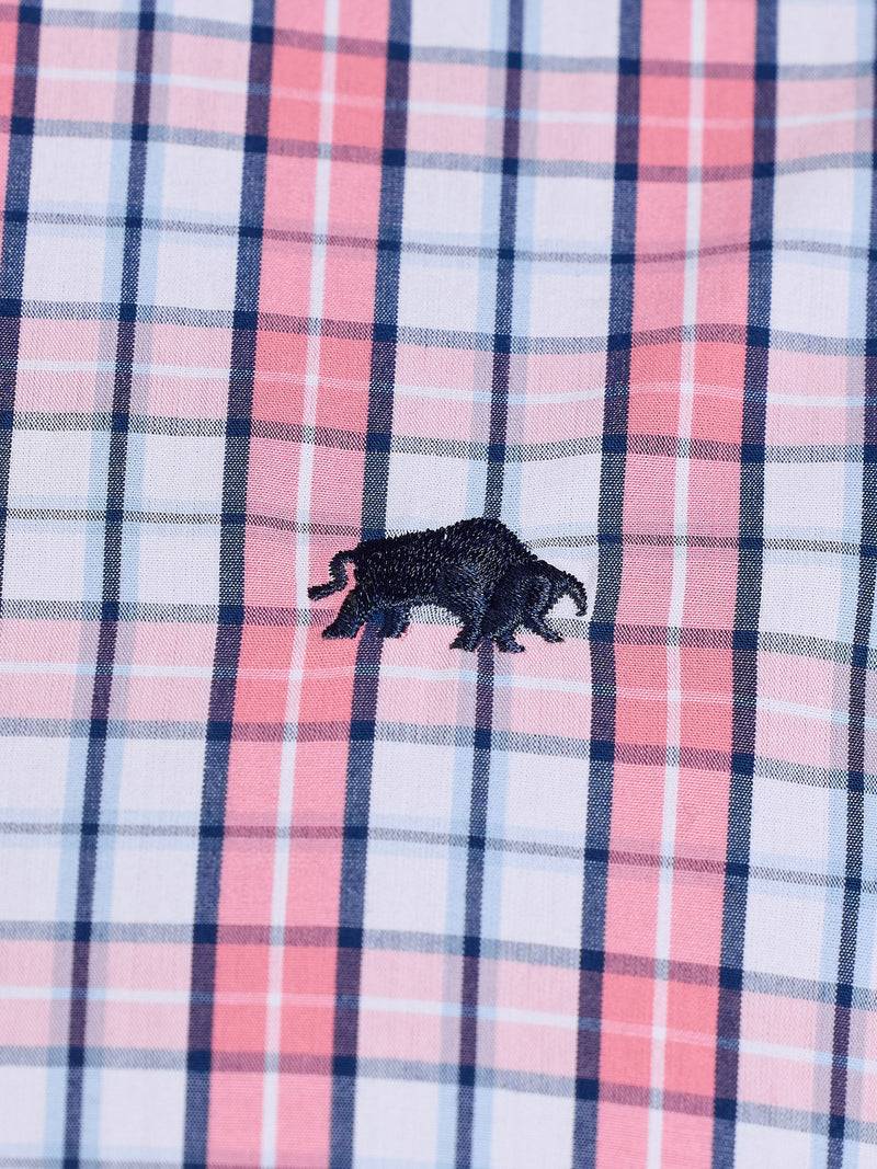 Short Sleeve Large Check Cotton Poplin Shirt - Pink