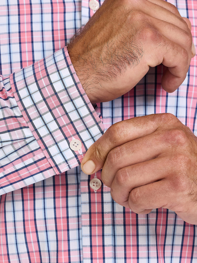 Short Sleeve Large Check Cotton Poplin Shirt - Pink