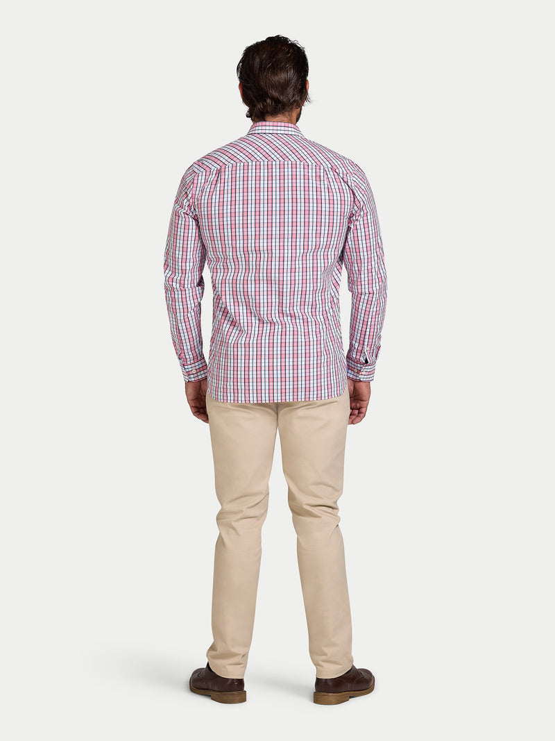 Long Sleeve Large Check Cotton Poplin Shirt - Pink – Raging Bull Clothing
