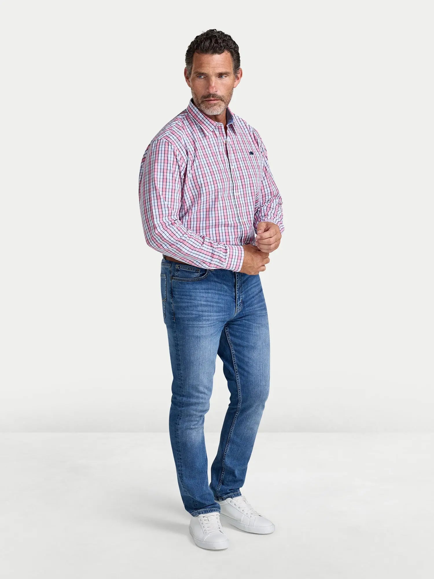Large Check Cotton Poplin Shirt - Long Sleeve - Pink