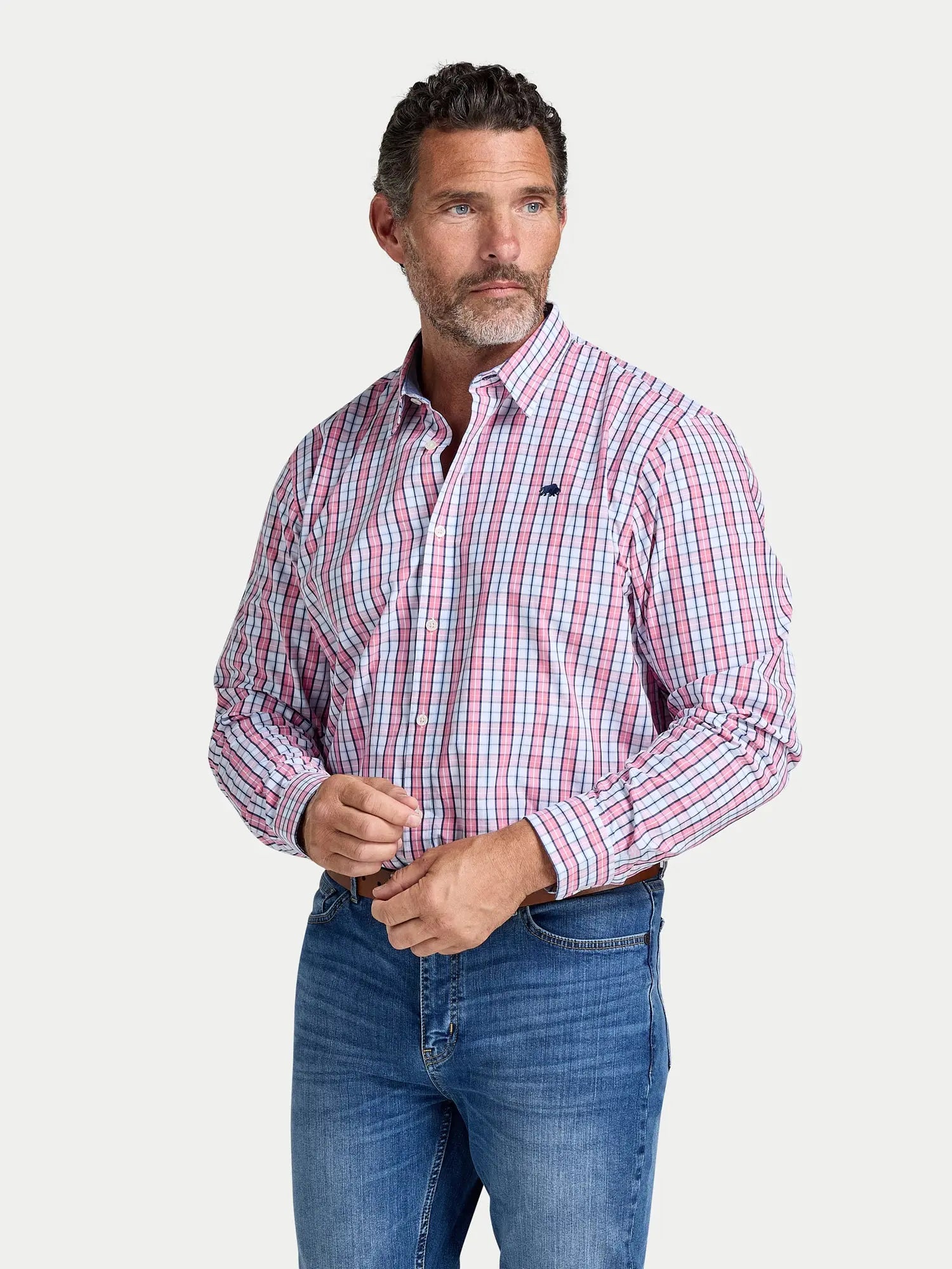 Large Check Cotton Poplin Shirt - Long Sleeve - Pink
