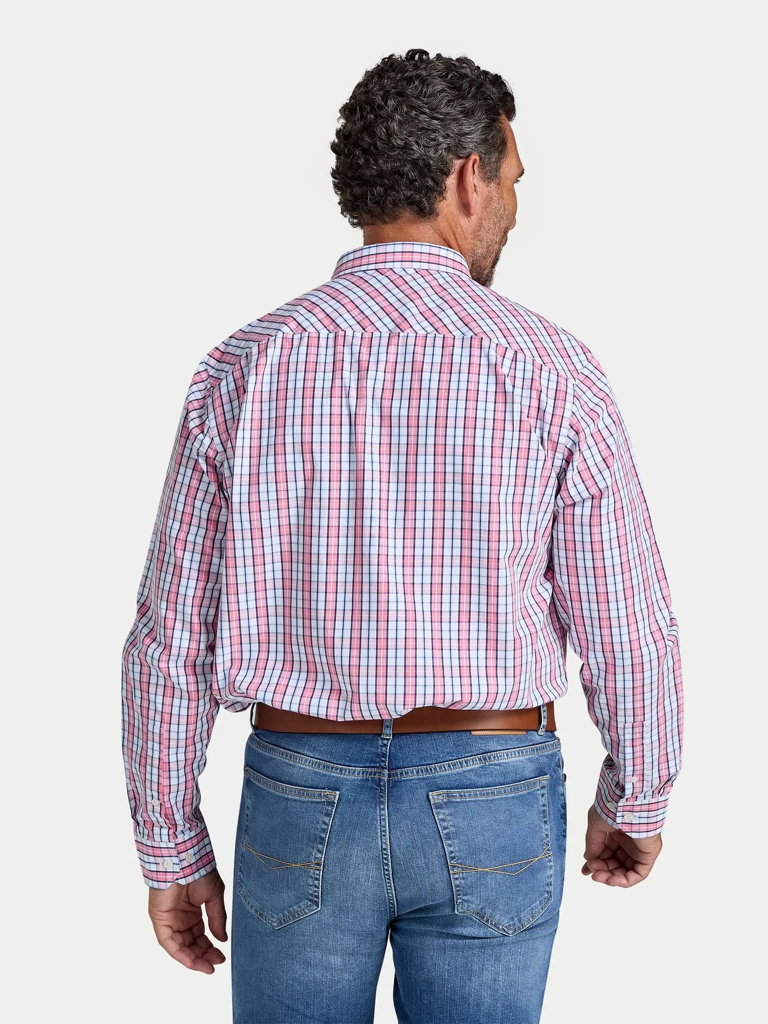 Large Check Cotton Poplin Shirt - Long Sleeve - Pink