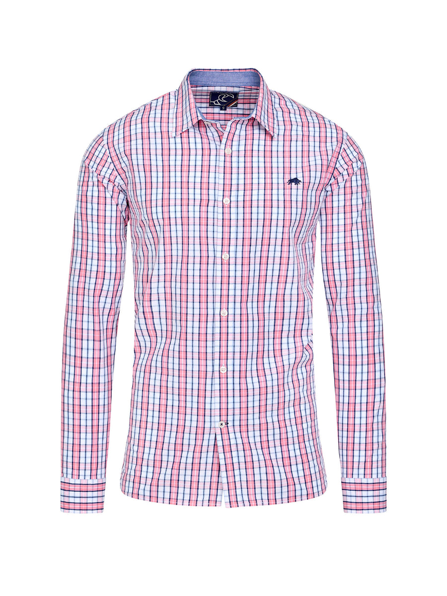 Long Sleeve Large Check Cotton Poplin Shirt - Pink – Raging Bull Clothing