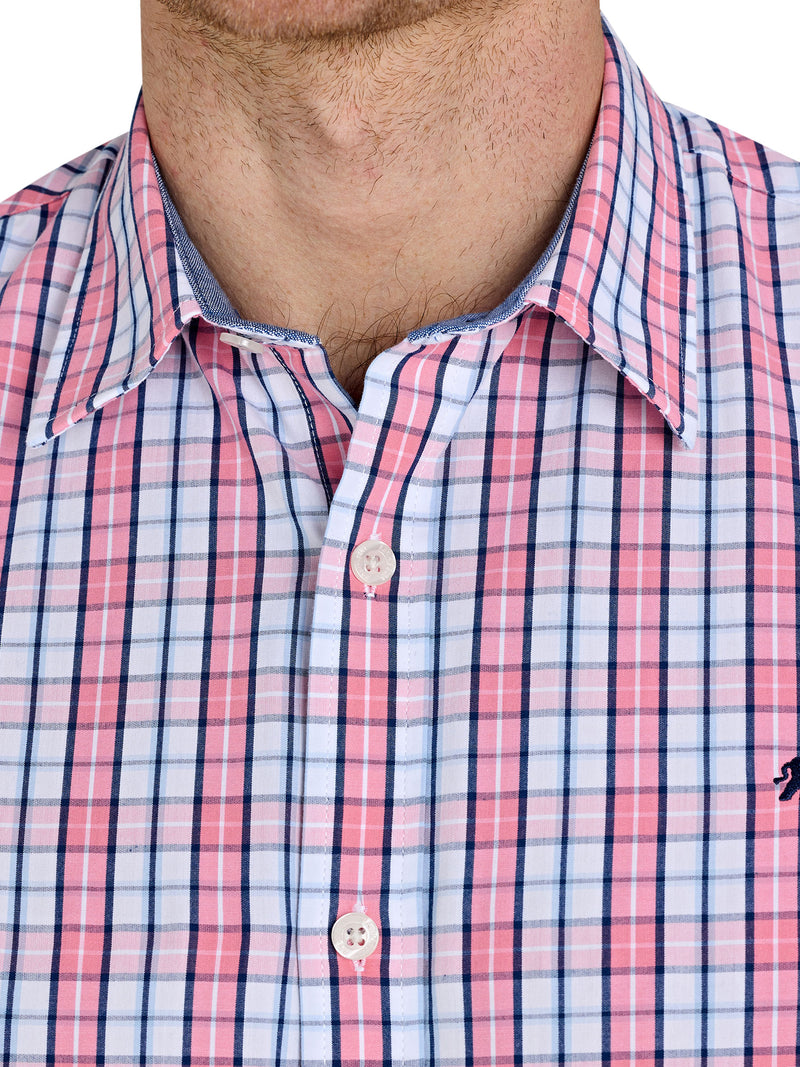 Long Sleeve Large Check Cotton Poplin Shirt - Pink – Raging Bull Clothing