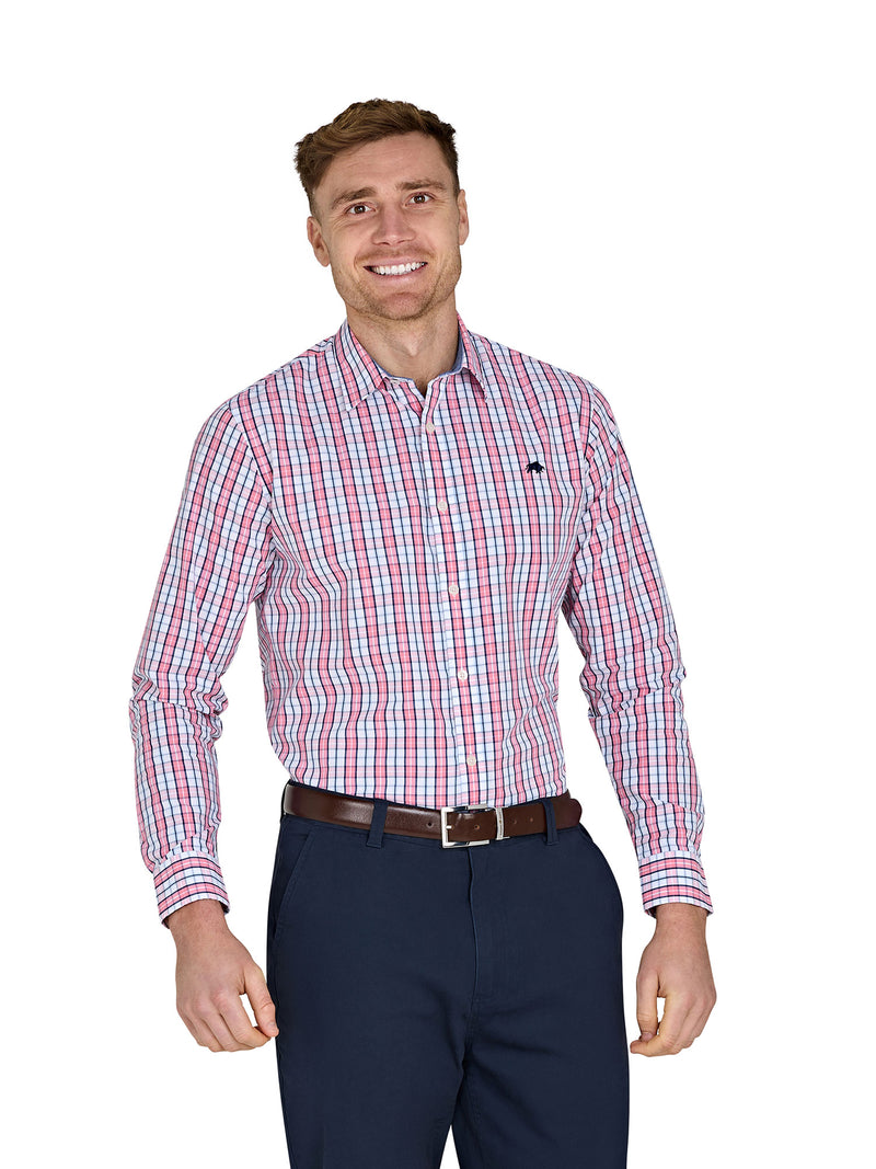Long Sleeve Large Check Cotton Poplin Shirt - Pink – Raging Bull Clothing