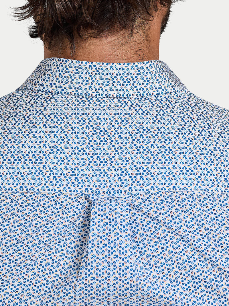 Long Sleeve Pentagon Pattern Cotton Poplin Shirt - White