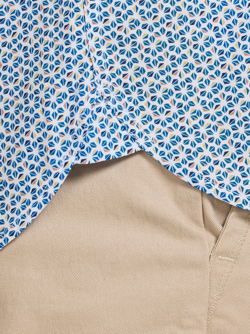 Long Sleeve Pentagon Pattern Cotton Poplin Shirt - White
