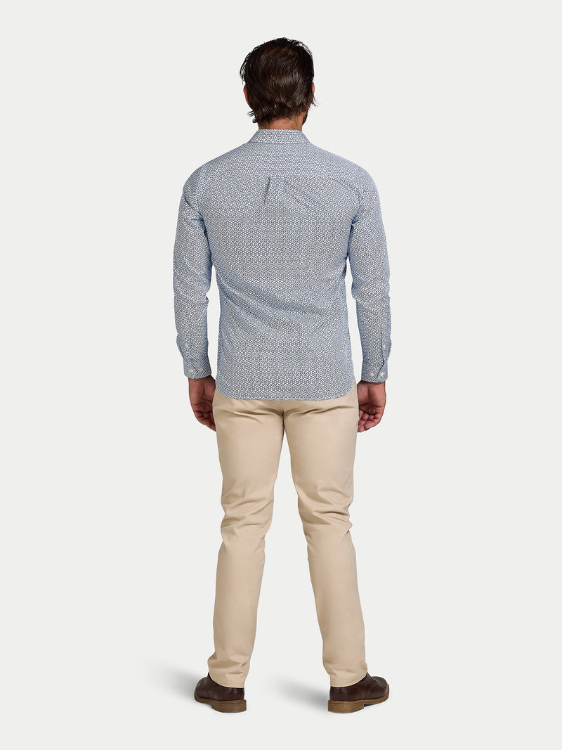 Long Sleeve Pentagon Pattern Cotton Poplin Shirt - White
