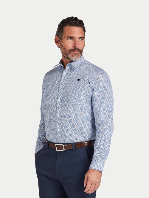 Long Sleeve Pentagon Pattern Cotton Poplin Shirt - White