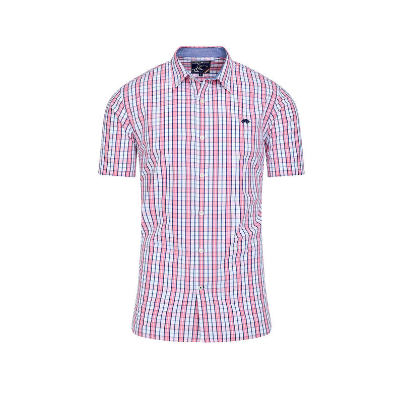 Short Sleeve Large Check Cotton Poplin Shirt - Pink