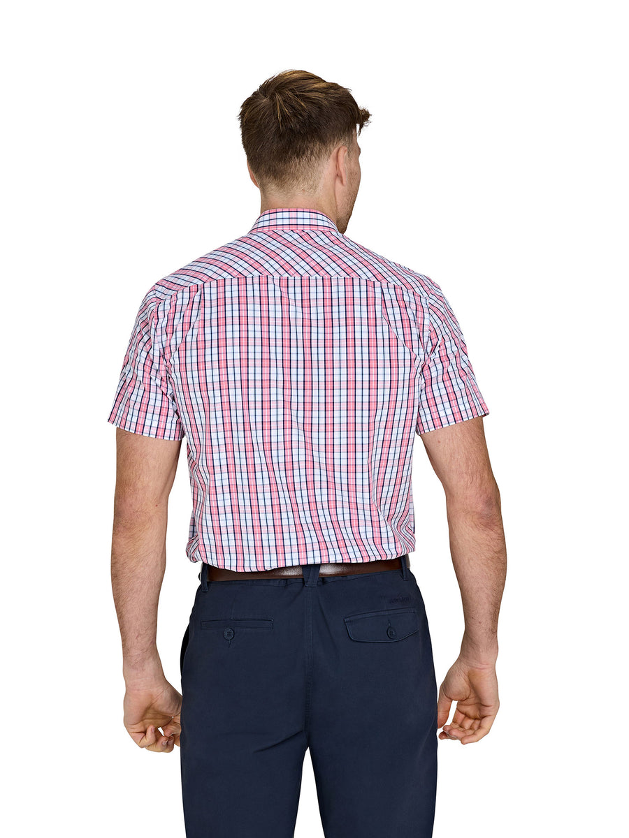 Short Sleeve Large Check Cotton Poplin Shirt - Pink – Raging Bull Clothing